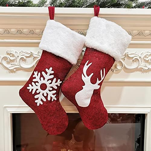 Noel Çorap Seti, Noel Çorap Çuval Hediye Çantası Kırmızı Peluş Kar Tanesi Ren Geyiği Asılı Çorap Goodie Çanta Noel Süslemeleri
