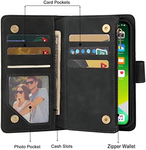 RANYOK Cüzdan Kılıf ile Uyumlu iPhone 13 Pro (6.1 inç), Premium PU Deri Fermuar Kapak Folio Cüzdan RFID Engelleme ile Bilek