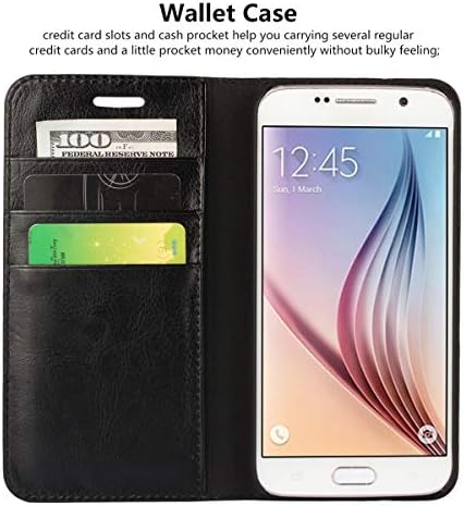 Samsung Galaxy S6 için iCoverCase Durumda, Hakiki Deri Cüzdan Kılıf [Slim Fit] Standı ve Kart Yuvaları ile Folio Kitap Tasarımı